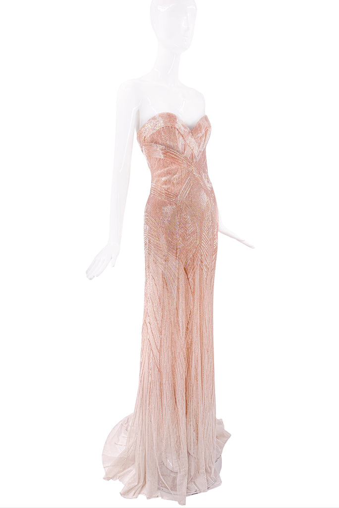 Roberto Cavalli Pink Sequin Strapless Dress Gown
