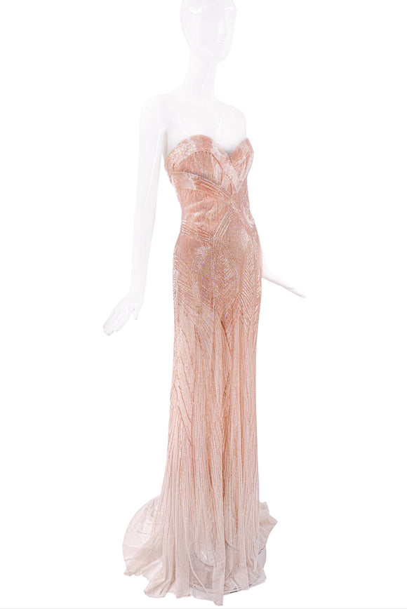 Roberto Cavalli Pink Sequin Strapless Dress Gown