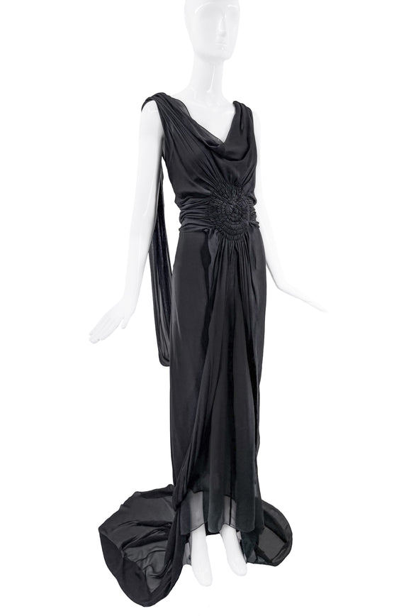 Margiela Black Embellished Drape Cascading Gown