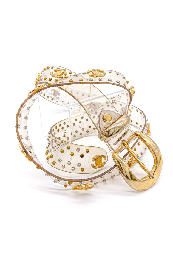 Chanel-esque PVC Gold Studded Rockstar Belt