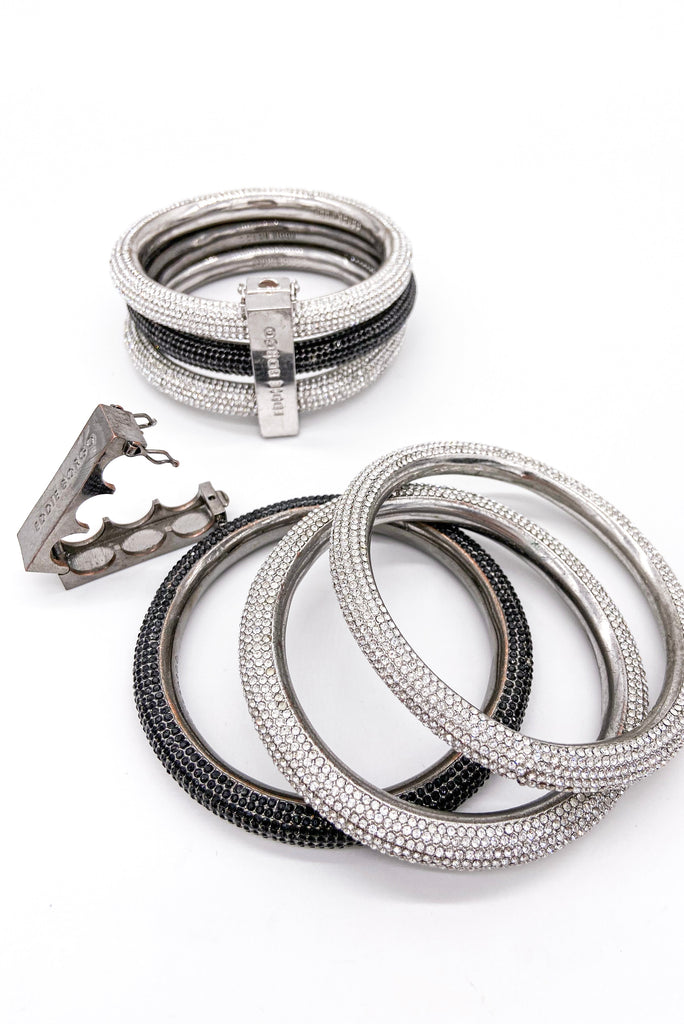 Eddie Borgo Gunmetal Silver Interchangeable Pavé Crystal Stacked Bracelets