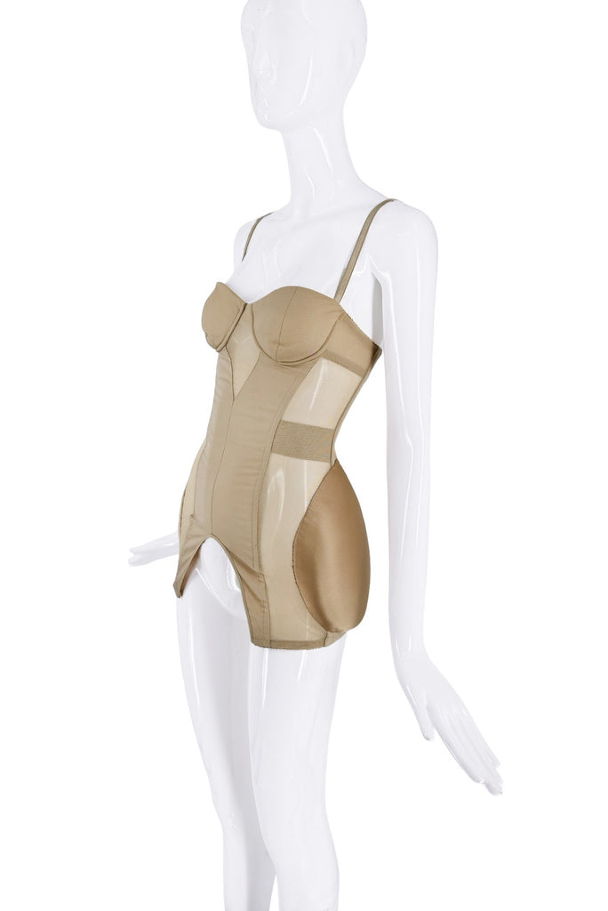 Burberry Tan Beige Padded Hips Mesh Cut Out Corset Bustier Top