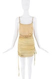 Fendi Gold Ombre Sparkle Ruched Logo Strap Slip Mini Dress