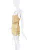 Fendi Gold Ombre Sparkle Ruched Logo Strap Slip Mini Dress
