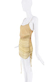 Fendi Gold Ombre Sparkle Ruched Logo Strap Slip Mini Dress