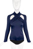 Cushnie Midnight Blue Silk Jersey Criss Cross Long Sleeve Top