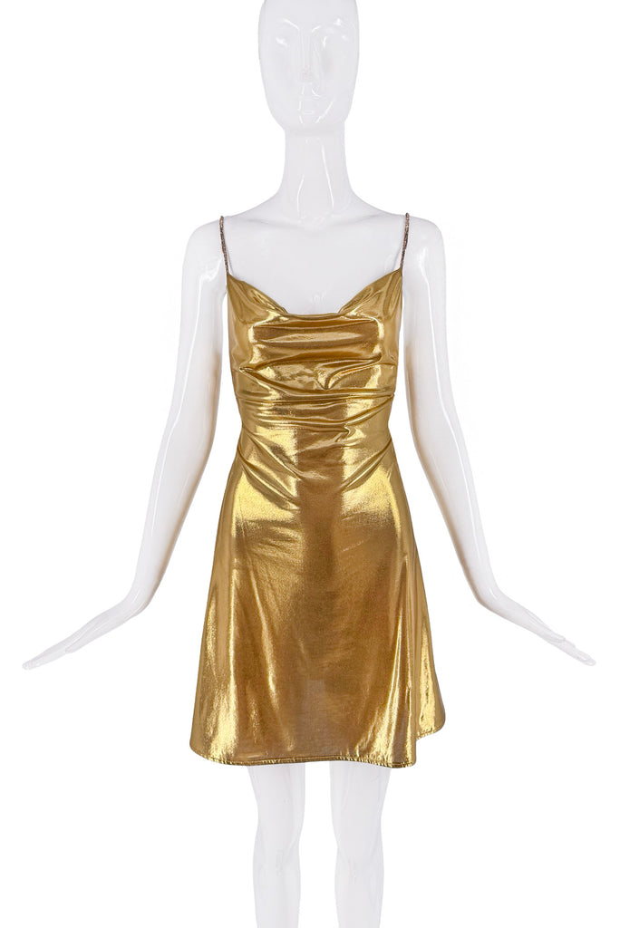 Vintage Gold Metallic Reflective Vinyl Mini Slip Dress