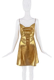 Vintage Gold Metallic Reflective Vinyl Mini Slip Dress