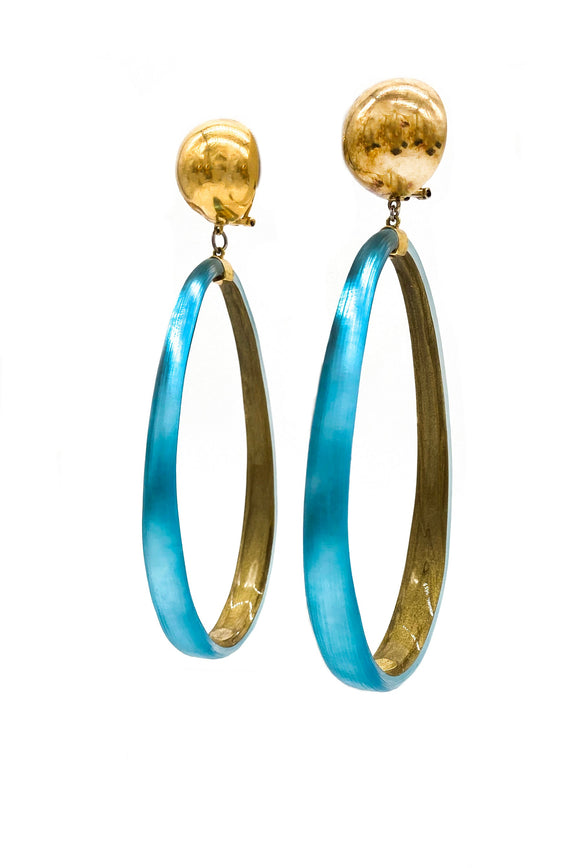Alexis Bittar Blue Resin Teardrop Shaped Hoop Earrings