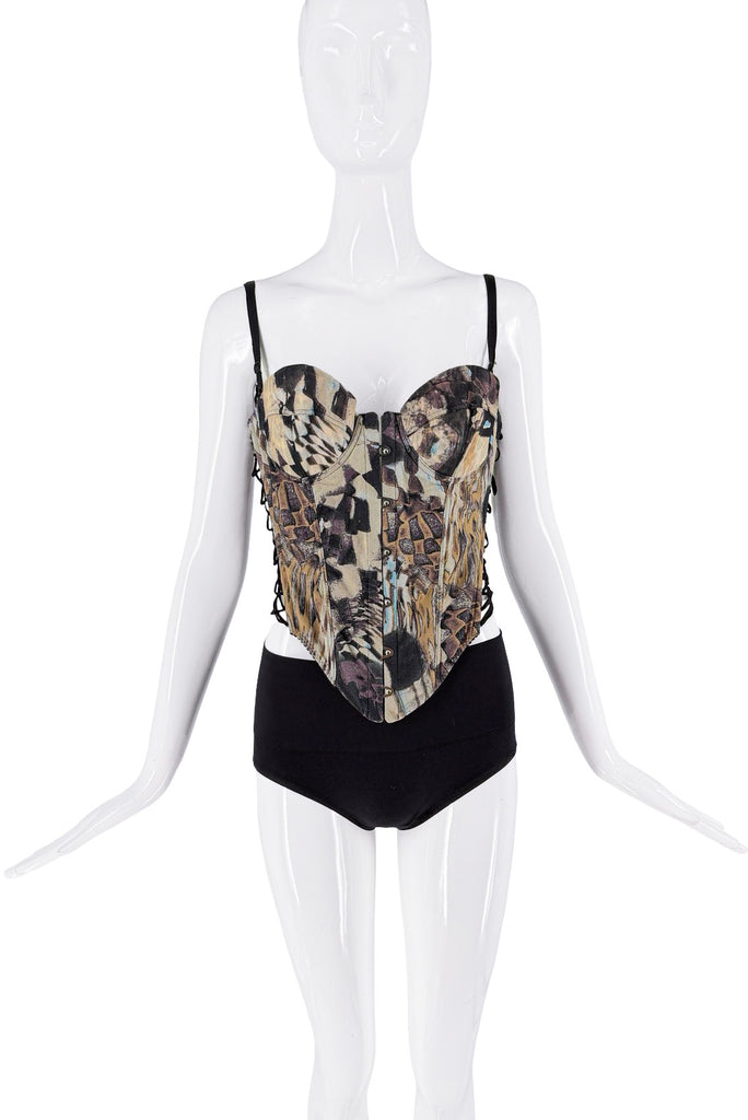 Roberto Cavalli Brown Black Tan Multicolor Abstract Print Corset Top FW2003