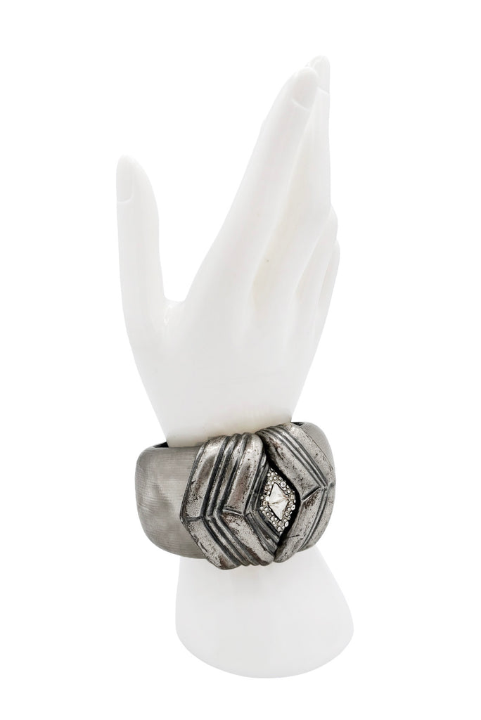 Alexis Bittar Silver Crystal Geometric Diamond Snap Cuff Bracelet