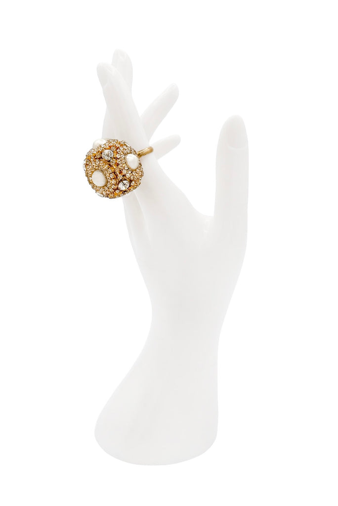 Erickson Beamon Gold Pearl Pavé Crystal Dome Sphere Cocktail Ring (Copy)