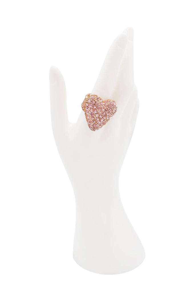Vintage Gold Pink Pavé Crystal Heart Statement Ring