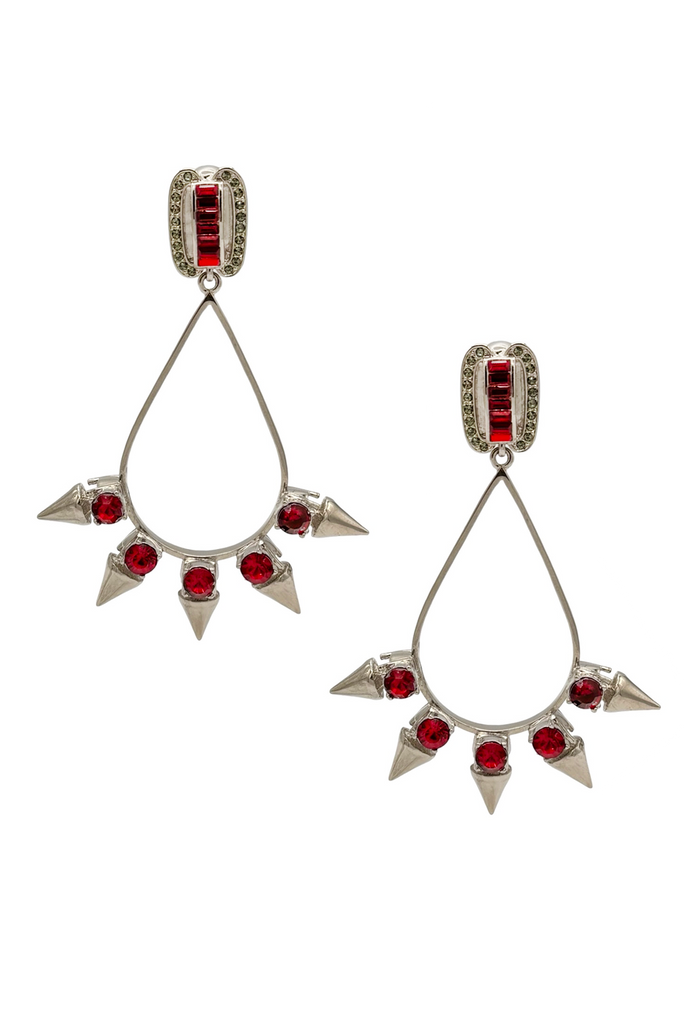 Mawi Silver Red Green Gemstone Spike Hoop Earrings