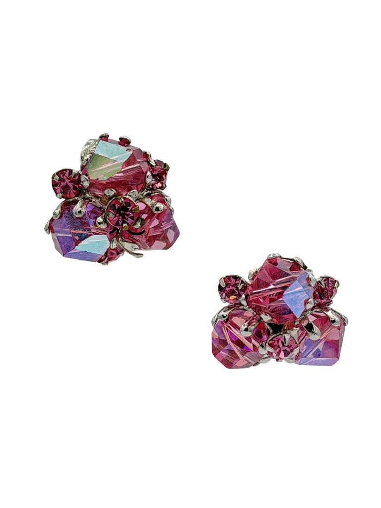 Vogue Purple Gemstone Crystal Cluster Stud Earrings