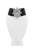 Christian Dior x Galliano Black Silver Leather Lattice Crystal Pendant Choker Necklace