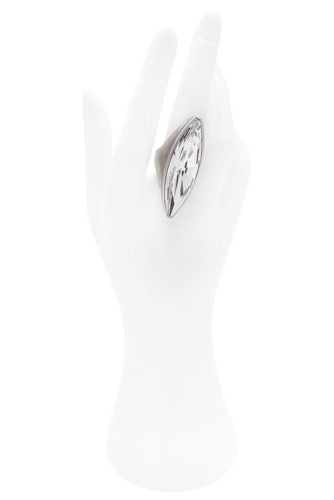 Alexander McQueen Silver Crystal Rhinestone Large Cocktail Ring