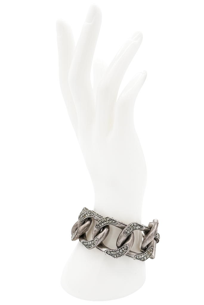 Lanvin Silver Pavé Crystal Link Chain Toggle Clasp Bracelet