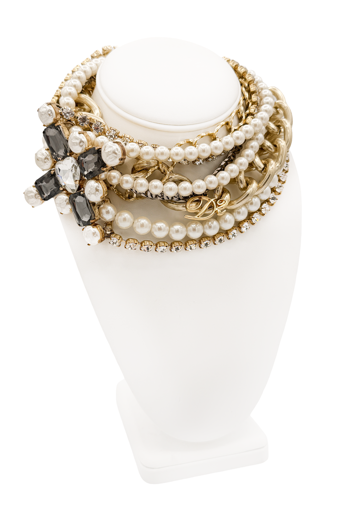 DSquared2 Gold Chain Pearl Crystal Rhinestone Cross D2 Charm Necklace