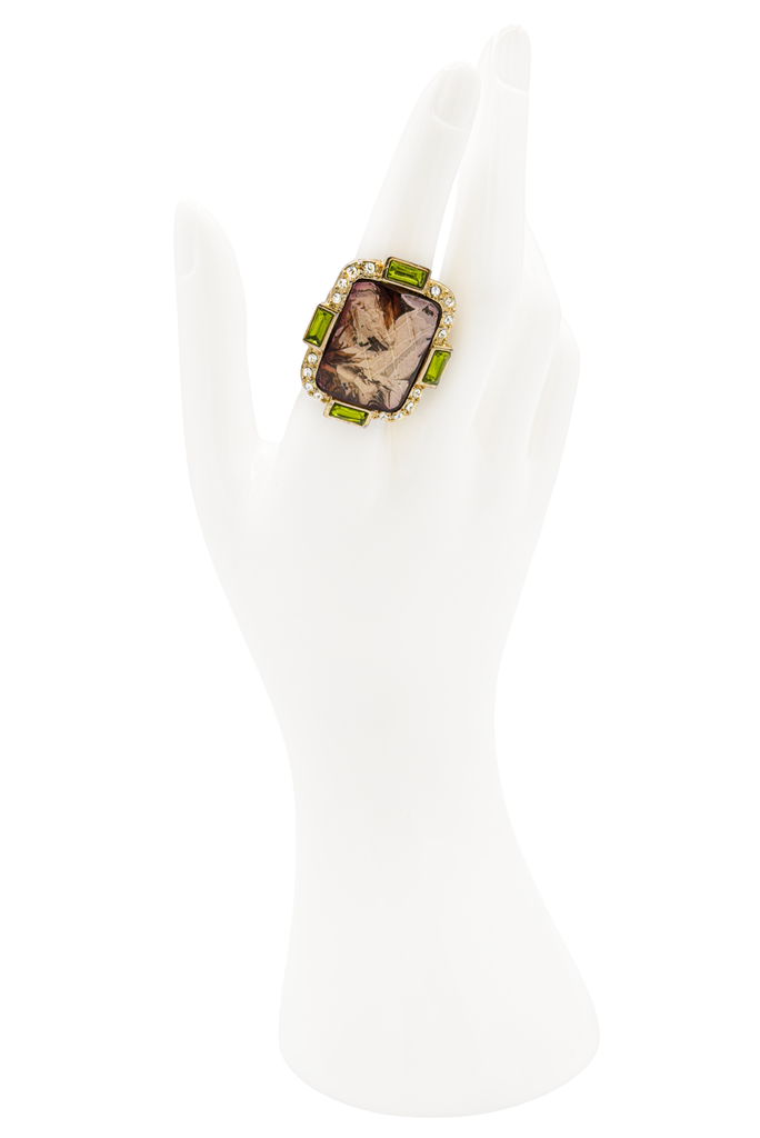 Scaasi Red Amber Emerald Green Pavé Crystal Cocktail Ring