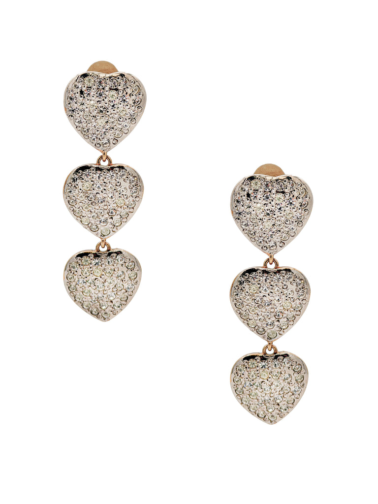 Vogue Bijoux Gold Silver Pavé Crystal Three Tier Heart Drop Earrings