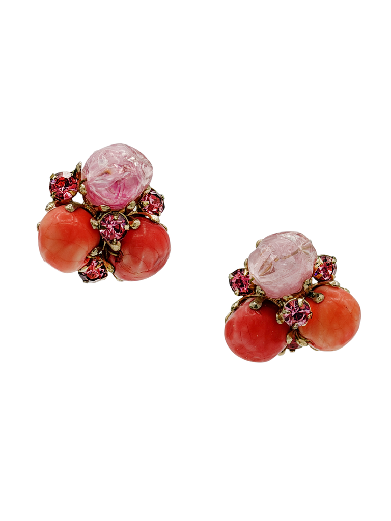 Vogue Pink Pavé Crystal Semi Precious Stone Cluster Stud Earrings