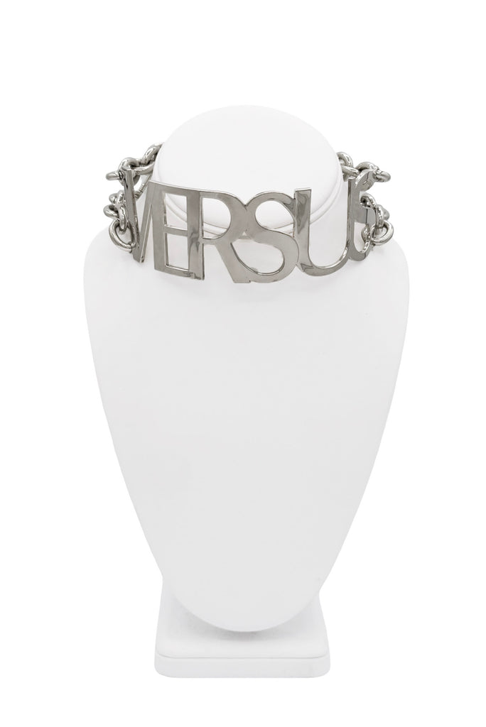 Versace Silver XL Logo Double Chain Choker Necklace
