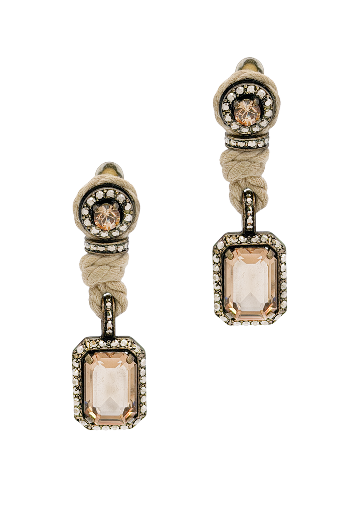 Lanvin Silver Crystal Gemstone Twisted Rope Drop Earrings