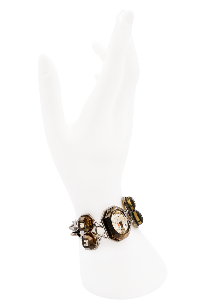 Jean Paul Gaultier Silver Amber Gemstone Crystal Link Chain Bracelet