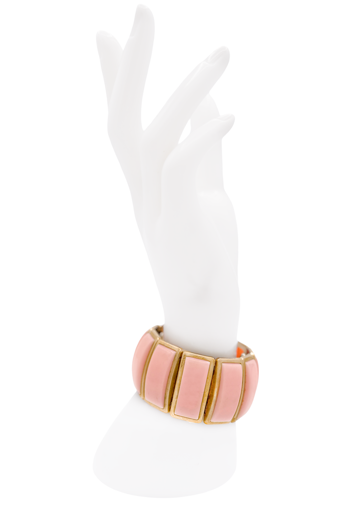 Vintage Gold Pink Rectangle Link Adjustable Cuff Bracelet