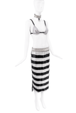 Dolce & Gabbana Black and White Crystal Lace Fringe Midi Skirt