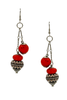 Vintage Silver Red Semi Precious Stone Beads Embellished Charm Drop Earrings