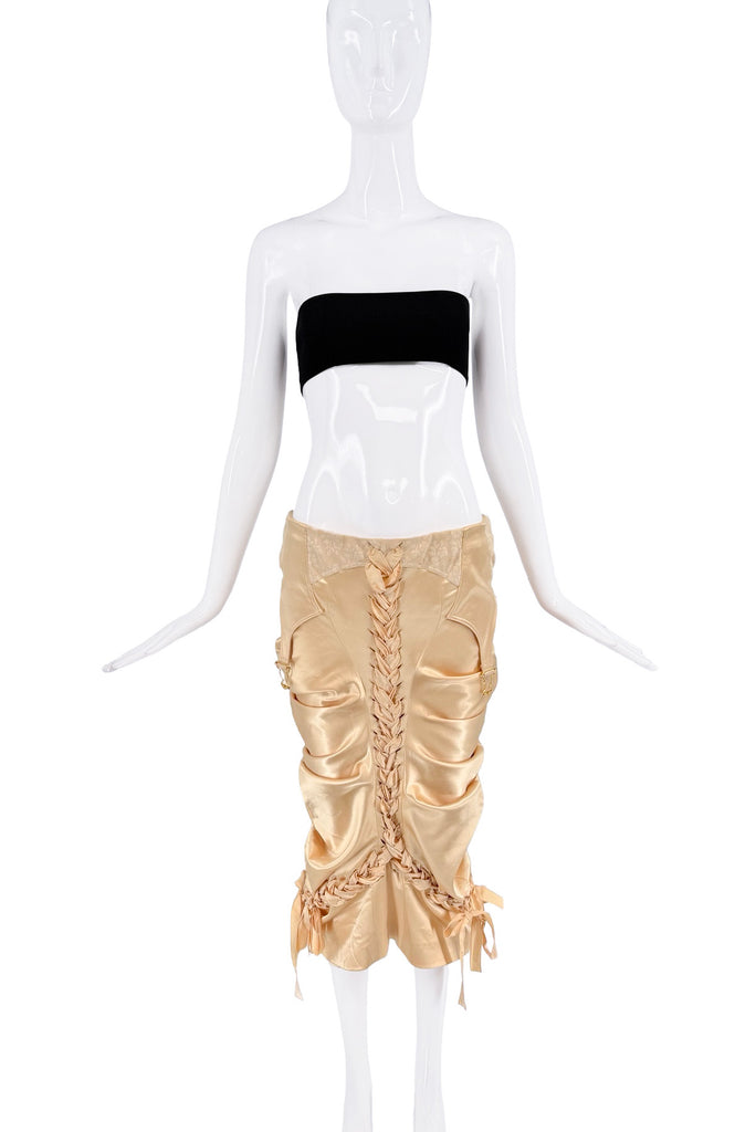 Christian Dior x Galliano Nude Gold Corseted Lace Garter Mermaid Skirt SS2004