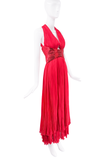 Roberto Cavalli Red Silk Sequin Corset Waist Cut Out Halter Neck Dress Gown