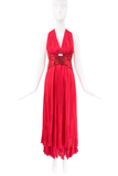 Roberto Cavalli Red Silk Sequin Corset Waist Cut Out Halter Neck Dress Gown