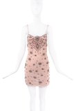 Aniye Records Pink Crystal Sequin Embellishments Micro Mini Slip Dress