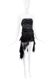 Christian Dior x Galliano Black Sheer Ruffle Strapless Asymmetric Dress Runway SS2004