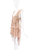 Aniye Records Beige Sequin Ruffle Drop Waist Mini Dress