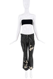 John Galliano Black Leather Floral Lace Embroidered Pants