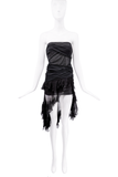 Christian Dior x Galliano Black Sheer Ruffle Strapless Asymmetric Dress Runway SS2004