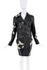 John Galliano Black Leather Embroidered Lace Flowers Mini Skirt