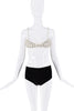 Ilkyaz Ozel White Pearl Crystal Charm Embellished Bra Top