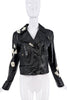 John Galliano Black Leather Embroidered Lace Flowers Moto Jacket