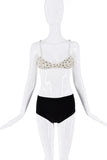 Ilkyaz Ozel White Pearl Crystal Charm Embellished Bra Top