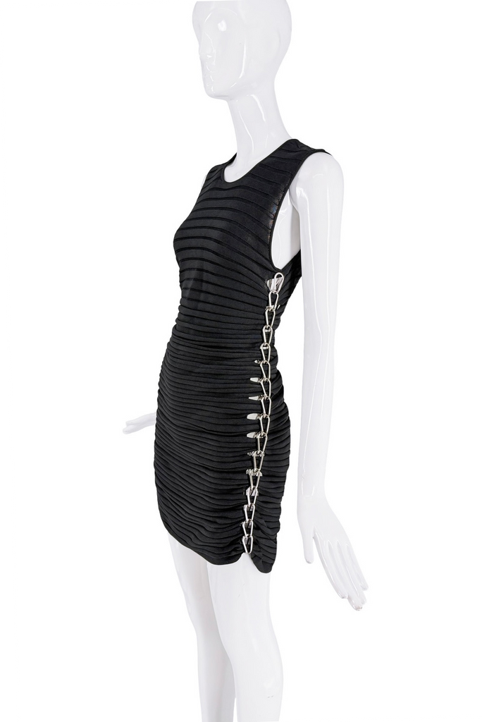 Dion Lee Black Ribbed Mesh Metal Hook Link Cut Out Dress