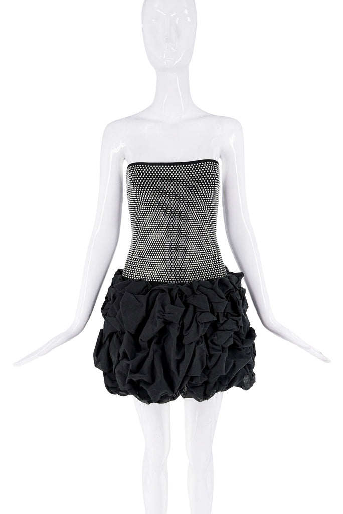 Balmain Black Crystal Ruffle Skirt Strapless Mini Dress