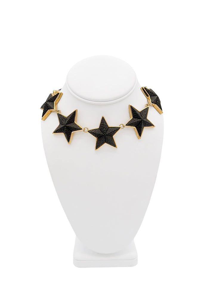 Givenchy Gold Black Textured Star Link Necklace