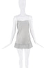 Rochas Paris Silver Silk Lurex Slit Beaded Straps Micro Mini Slip Dress