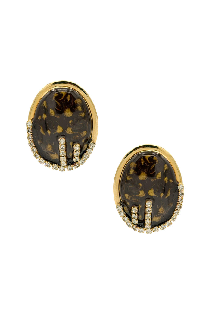 Mila Schön Gold Speckled Enamel Pavé Crystal Accented Stud Earrings