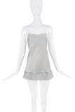 Rochas Paris Silver Silk Lurex Slit Beaded Straps Micro Mini Slip Dress